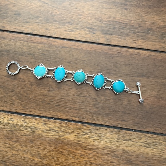 Bracelet Western Turquoise, silver tone, metal bracelet, t-bar clasp - Picture 2 of 9